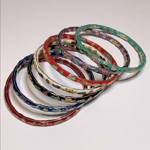 Bangle Bracelets Set 7 Painted Flowers Design